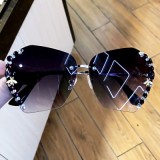 New Arrival Round Rimless Rhinestone Sunglasses Women Brand Designer Bee Diamond Sun Shades Glasses