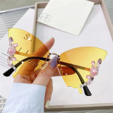 Wholesale Custom Logo Luxury rhinestone Rimless Women Sunglasses Brand Designer Bling Bling diamond butterfly sunglasses