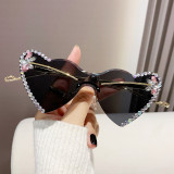 Heart Cat Eye Rimless Rhinestone Latest Gradient Fashion Wholesaler Luxury Women Sunglasses