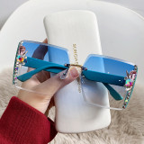 Fashion trendy sunglasses high-end diamond sunglasses square frameless UV resistant sunglasses with side diamond highlights