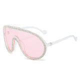 Fashion Bling Diamond Shield Shades UV400 Sunglasses Rhinestone Y2K Wrap Around Oversized One Piece Sun Glasses For Women
