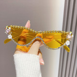 Oculos De Sol Feminino Crystal  Pearl Sunglasses Fashion Colors Lenses Water Diamond Metal Eye Diamond Sunglasses