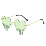 classic heart shape sunglasses female dancing party shiny diamond sun glasses 2023 hip pop shades for women