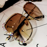 Lunettes De Soleil Mode Diamond Sun Glasses Large Frame Shades Anti UV400 Rhinestone Sunglasses