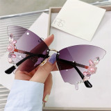 Wholesale Custom Logo Luxury rhinestone Rimless Women Sunglasses Brand Designer Bling Bling diamond butterfly sunglasses