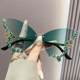 New Rimless Rhinestone Butterfly 2024 Sun glasses With Diamonds Metal Fashion Butterfly Sunglasses Women
