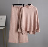 Autumn and Winter Cross border New Knitted Set for Women's Western Style Half High Neck Sweater Thickened Outer Wear Loose Two Piece Set