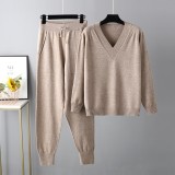 Autumn and Winter Foreign Trade New Sweater Haren Pants Set AliExpress Russian Casual Sweater Pullover Two Piece Set