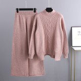 European autumn and winter new slimming knit set for women, thickened and loose high necked sweater, wide leg pants two-piece set, trendy