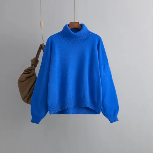 New autumn and winter cross-border Amazon AliExpress popular high necked loose knit sweater for women in Europe and America