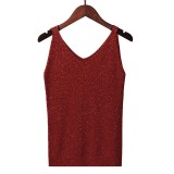 Hanging strap women's summer Korean version sexy V-neck slim fit shiny silk knitted vest, sleeveless T-shirt for outerwear, base shirt, top trendy
