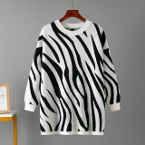 European and American Autumn and Winter New Zebra Pattern Fashion Knitted Pullover Sweater Large Amazon Round Neck Knit