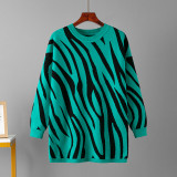European and American Autumn and Winter New Zebra Pattern Fashion Knitted Pullover Sweater Large Amazon Round Neck Knit