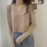Early autumn long sleeved knitted sweater women's thin new V-neck short knitted cardigan small jacket top