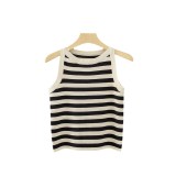 Striped solid color vest for early spring, new style with soft and glutinous knit inside, versatile sleeveless spicy girl top