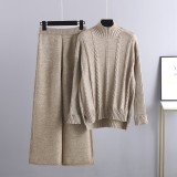 High end half high necked sweater wide leg pants set for women, European goods, autumn and winter new fashion, age reducing knitted two-piece set