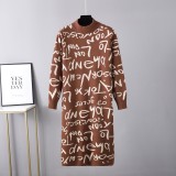European Station Women's Autumn and Winter New Product Retro Knitted Pullover Long Sleeve Letter Graffiti Sweater Dress