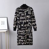European Station Women's Autumn and Winter New Product Retro Knitted Pullover Long Sleeve Letter Graffiti Sweater Dress