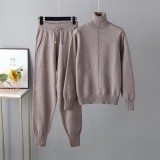 Leisure Fashion Set Autumn and Winter Cross border Amazon Europe and America High Neck Solid Color Sweater Knitted Two Piece Set