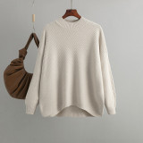 Autumn and Winter New Retro Loose Size Long sleeved Top Solid Color Pullover Knitwear Women's Half High Neck Sweater Bottom