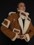 Maillard style warm autumn and winter lamb wool jacket jacket, women's lapel patchwork long sleeved zippered short top