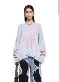 Three color pullover long sleeved Instagram style spicy girl top Amazon cross-border wasteland casual loose and tattered sweater for women