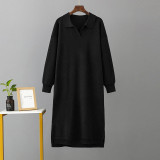 Autumn and Winter New Amazon European and American Polo Collar Bottom Knitted Long Dress Loose Large Solid Women's Dress