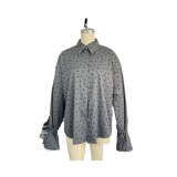 New foreign trade cuffs, lace patchwork shirts, fashionable and loose polka dot long sleeved shirts for women in autumn