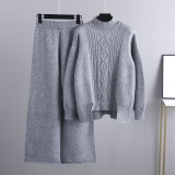 European autumn and winter new slimming knit set for women, thickened and loose high necked sweater, wide leg pants two-piece set, trendy