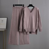 Knitted wide leg pants sweater set for women's autumn wear, new Korean version loose, thick, fashionable and stylish two-piece set, trendy