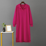 Autumn and Winter New Amazon European and American Polo Collar Bottom Knitted Long Dress Loose Large Solid Women's Dress