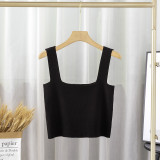 Square necked knitted small camisole vest, women's inner layer with a bottom, wearing a beautiful back sleeveless short top with a strapless top on the outside, 2023
