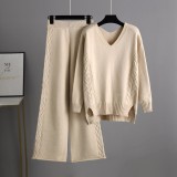 Knitted wide leg pants sweater set for women's autumn wear, new Korean version loose, thick, fashionable and stylish two-piece set, trendy