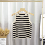 Striped solid color vest for early spring, new style with soft and glutinous knit inside, versatile sleeveless spicy girl top