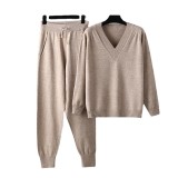 Autumn and Winter Foreign Trade New Sweater Haren Pants Set AliExpress Russian Casual Sweater Pullover Two Piece Set