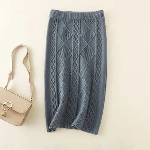 Autumn and Winter Thickened Woolen Knitted Skirt Women's New Fried Dough Twists Medium length Straight Tube Hip Wrap One Step Skirt
