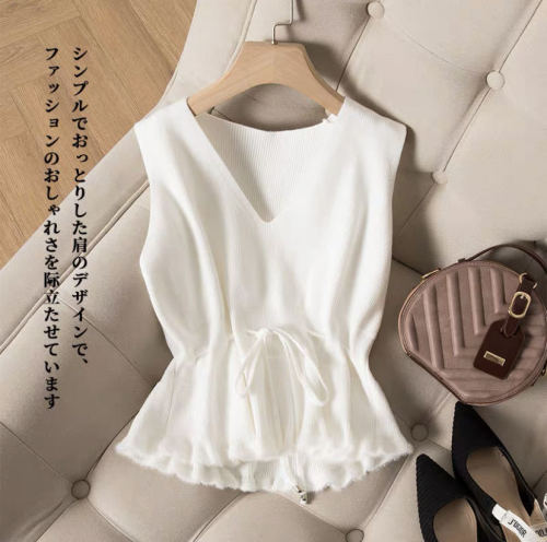 Knitted vest women's new autumn collection waist V-neck pullover sweater with a small camisole shoulder, versatile sleeveless jacket