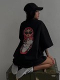 AliExpress niche doll print short sleeved T-shirt for women's summer Instagram fashionable loose drape versatile 3/4 sleeve top