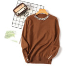 Korean version of new autumn and winter studded pullover sweater for women with round neck, long sleeved knit sweater, loose and slimming style, with a bottom layer for women