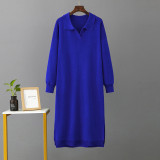 Autumn and Winter New Amazon European and American Polo Collar Bottom Knitted Long Dress Loose Large Solid Women's Dress