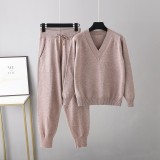 Autumn and Winter Foreign Trade New Sweater Haren Pants Set AliExpress Russian Casual Sweater Pullover Two Piece Set