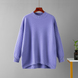 Autumn and Winter New Retro Loose Size Long sleeved Top Solid Color Pullover Knitwear Women's Half High Neck Sweater Bottom