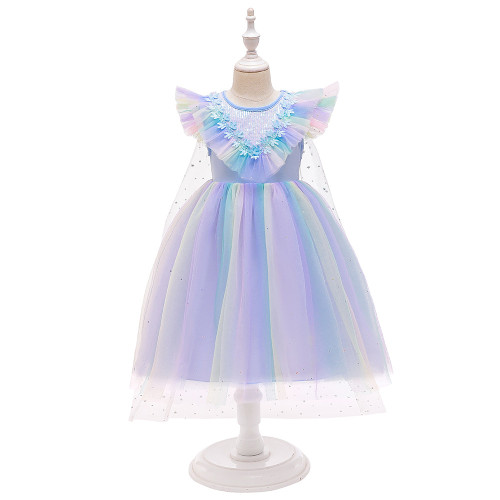 Amazon Ice and Snow Fantasy 2 Sequin Cloak Detachable Mesh Tail Fluffy Princess Elsa Flying Sleeves Flower Children's Dress