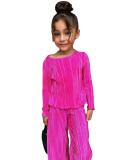 Cross border children's clothing autumn hot selling European and American girls solid color drape loose and smooth pleated casual two-piece set