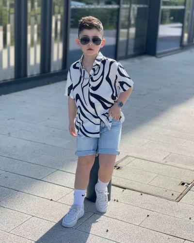 Cross border children's clothing independent website Amazon Europe and America popular trendy children's hip-hop striped printed shirt Instagram style