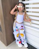 Cross border children's clothing new fashion casual strapless cartoon printed pants two-piece set for girls