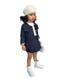 Cross border children's clothing autumn girl new soft denim skirt college style long sleeved top pleated skirt set