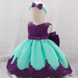 Cross border New Full Moon Dress for Infants and Children's First Year Dress Women's Mesh Print Gift Bow Baby Dress Dress