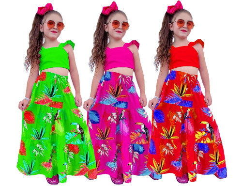 Amazon Instagram style foreign trade children's clothing new fashion casual short tank top large swing skirt set