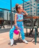 Cross border foreign trade children's clothing, sexy girl vest, printed suspender, color patchwork guard pants, long pants set